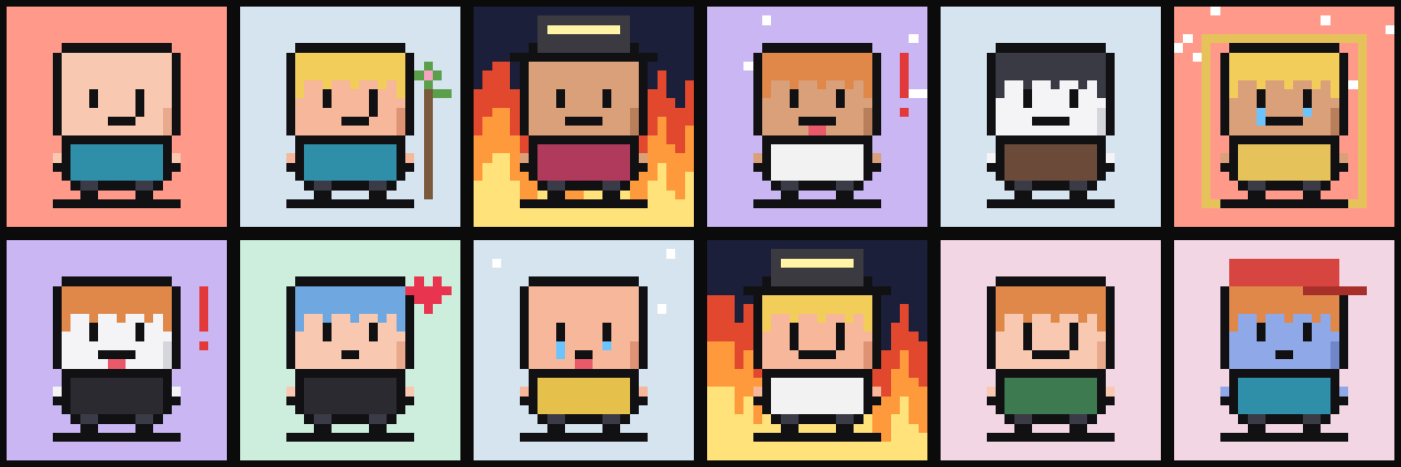 A grid of 12 Frugal pixel minds